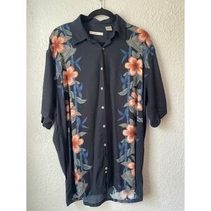 Moda Campia‎ Moda Floral Hawaiian Shirt Resort Tropical Button Up Black M